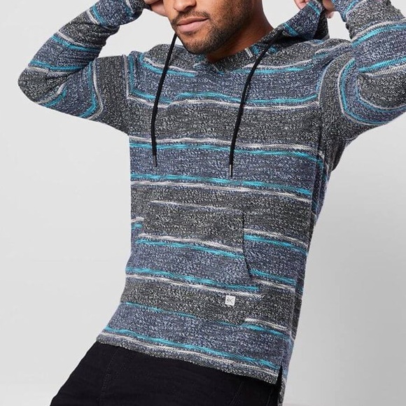 Departwest Baja Striped Pullover Hoodie in Navy Tobacco Drug Rug - Picture 12 of 12